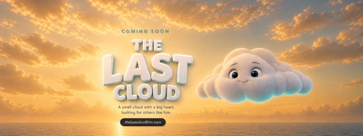 The Last Cloud title art with Scuti floating over a warm ocean horizon